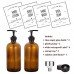 16oz Glass Soap Dispenser with Pump for Kitchen Sink and Bathroom - Amber Soap Pump Bottle with Funnel and 4 White Waterproof Labels for Hand Soap, Lotion, Dish Soap, Body Soap, Mixing Essential Oils