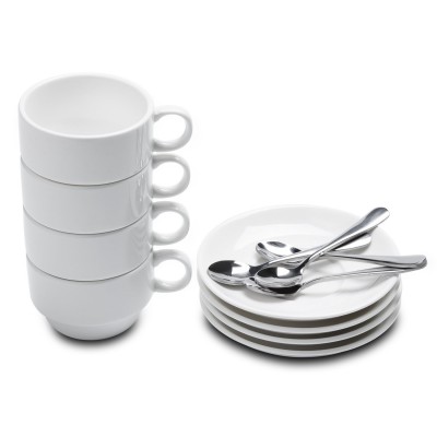 Aozita Espresso Cups with Espresso Spoons and Saucers, 12-piece 2.5-Ounce Demitasse Cups