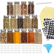 Aozita 48 Pcs Glass Spice Jars/Bottles - 4oz Empty Square Spice Containers with Spice Labels - Shaker Lids and Airtight Metal Caps - Silicone Collapsible Funnel Included