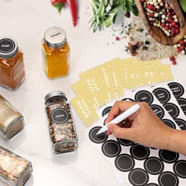 Aozita 24 Pcs Glass Spice Jars Bottles 6oz Empty Square Spice Containers with Spice Labels Shaker