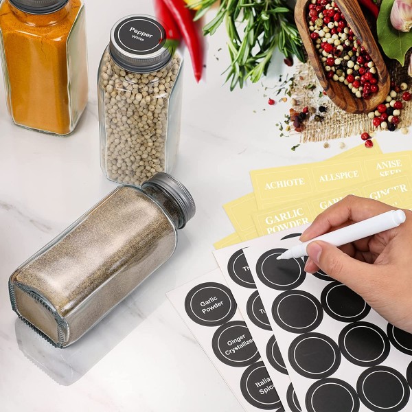 Aozita 24 Pcs Glass Spice Jars with Spice Labels 8oz Empty Square Spice Bottles Shaker Lids