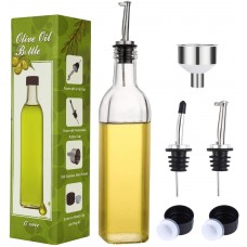 Lagredon 17oz Glass Olive Oil Dispenser Bottle Set Set of 4 with Stainless Steel Funnel 4 Labels 500ml Leak-Proof Cooking Oil Dispenser Bottle for Kitchen Mark Pen Clear Oil and Vinegar Cruet 