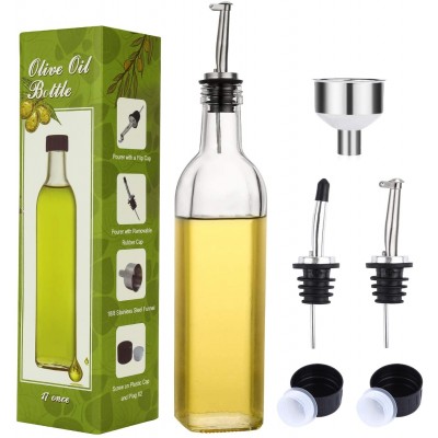 Aozita 17oz Clear Glass Olive Oil Dispenser Bottle - 500ml Oil & Vinegar Cruet with Pourers and Funnel - Olive Oil Carafe Decanter for Kitchen