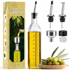Aozita 17oz Glass Olive Oil Dispenser Bottle - 500ml Clear -Oil & Vinegar Cruet with Pourers and Funnel - Olive Oil Carafe Decanter for Kitchen