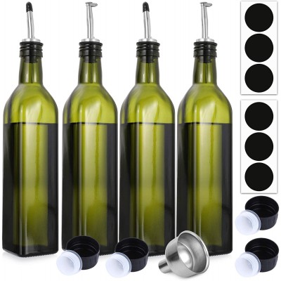 Aozita 4-Pack 17oz Glass Olive Oil Dispenser Bottle - 500ml Dark Green -Oil & Vinegar Cruet with Pourers and Funnel - Olive Oil Carafe Decanter for Kitchen