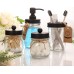 Mason Jar Bathroom Accessories Set 4 - Mason Jar Soap Dispenser & 2 Apothecary Jars & Toothbrush Holder - Rustic Farmhouse Restroom, Bathroom Home Decor Clearance, Countertop Vanity Organizer, Black