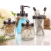 Mason Jar Bathroom Accessories Set 4 - Bronze - Mason Jar Soap Dispenser & 2 Apothecary Jars & Toothbrush Holder - Rustic Farmhouse Restroom, Bathroom Home Decor Clearance, Countertop Vanity Organizer