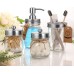 Mason Jar Bathroom Accessories Set 4 - Mason Jar Soap Dispenser & 2 Apothecary Jars & Toothbrush Holder - Rustic Farmhouse Restroom, Bathroom, Home Decor Clearance Organizer - Brushed Nickel (Silver)