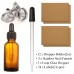 12 Pack, 2 oz Glass Dropper Bottle with 3 Stainless Steel Funnels & 1 Long Glass Dropper - 60ml Amber Glass Tincture Bottles with Eye Droppers for Essential Oils, Liquids - Leakproof Travel Bottles