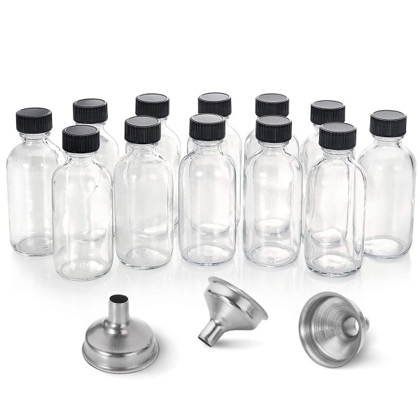 Rionisor 2OZ Small Glass Bottles with Lids and Funnels, 60ml Boston Round  Glass Bottles, Perfect for Diy Essential Oils, Perfumes, Whiskey and  Juices