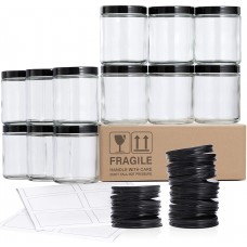 12 Pack, 8 OZ Thick Glass Jars with Lids, Clear Round Candle Jars with 12 Metal Lids & 12 Plastic Lids - Empty Food Storage Containers, Canning Jar For Spice, Powder, Liquid, Sample - Dishwasher Safe