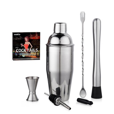 Aozita Cocktail Martini Shaker Home Bar Set Includes 24 Oz Cocktail Shaker / Mixing Spoon and Muddler / Jigger / 2 Liquor Pourer with Covers / Drink Recipes - Bartender Bar Accessories