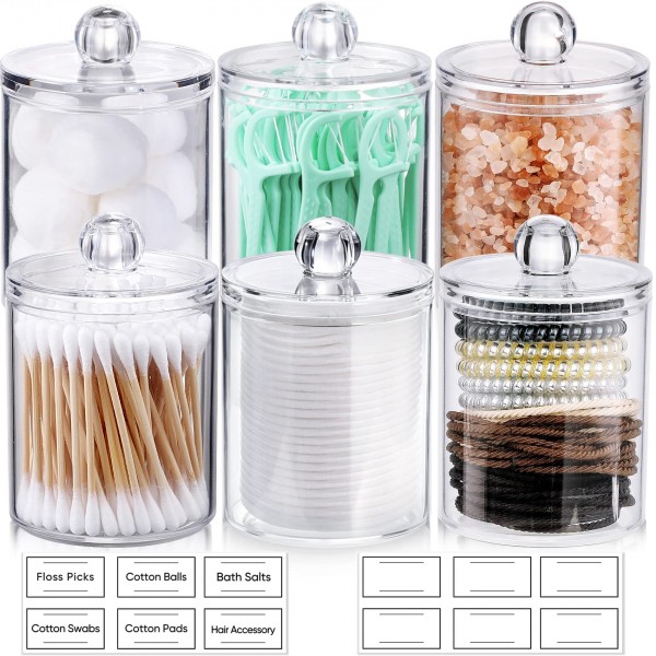 4 Pack Plastic Acrylic Bathroom Vanity Countertop Canister Jars With Storage  Lid, Apothecary Jars Qtip Holder Makeup Organizer For Cotton Balls,swabs