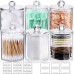 6 Pack Qtip Holder Dispenser for Cotton Ball & Swab & Round Pads with 12 Labels - Premium Clear Plastic Apothecary Jar Set, Bathroom Canister Storage Organization, Vanity Makeup Organizer