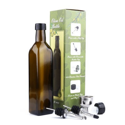 Aozita 17oz Olive Oil Bottle with 18/8 Stainless Steel Funnel and 2 Oil Dispensing Pour Spouts - Leakage-Free Olive Oil Dispenser Set