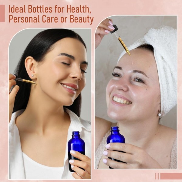 4 Pack 4oz Glass Dropper Bottles with Measured Dropper - 120ml Dark Blue Tincture Bottles with Calibrated Glass Eye Droppers (1ml), Leakproof Essential Oils Bottles for Health, Personal Care & Beauty