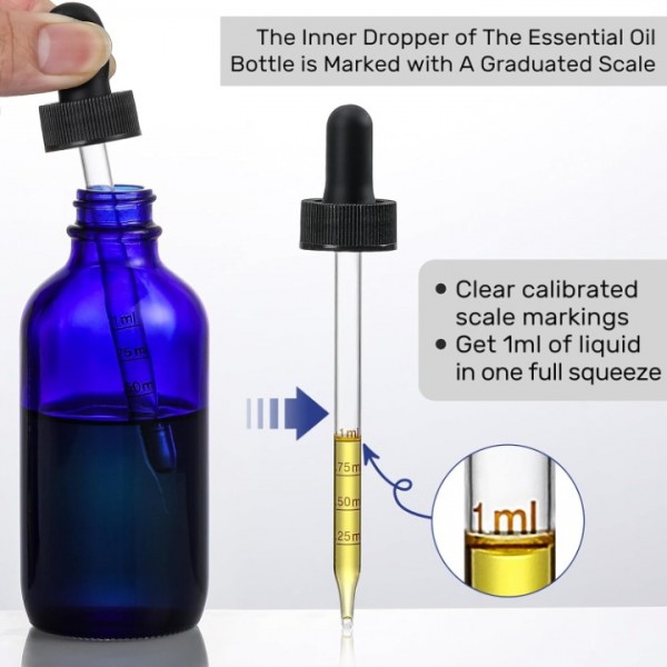 4 Pack 4oz Glass Dropper Bottles with Measured Dropper - 120ml Dark Blue Tincture Bottles with Calibrated Glass Eye Droppers (1ml), Leakproof Essential Oils Bottles for Health, Personal Care & Beauty