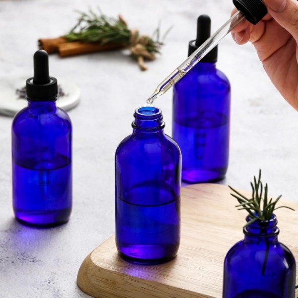 4 Pack 4oz Glass Dropper Bottles with Measured Dropper - 120ml Dark Blue Tincture Bottles with Calibrated Glass Eye Droppers (1ml), Leakproof Essential Oils Bottles for Health, Personal Care & Beauty