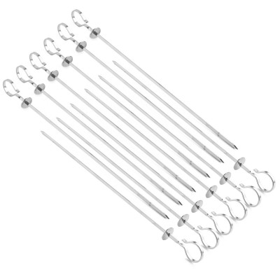 Aozita 14.5‘’ Barbecue Skewers Set - 100% Stainless Steel Wide BBQ Kabob Sticks - 12 Pack Flat Metal Shish Kabab with Remover Discs for Grilling